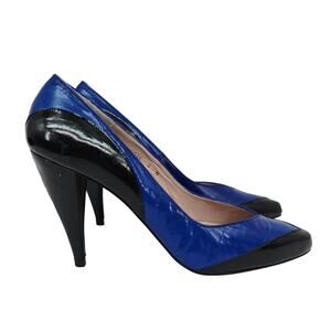Vintage 80's Vaneli Leather Colorblock Pumps Heels Black Blue 8